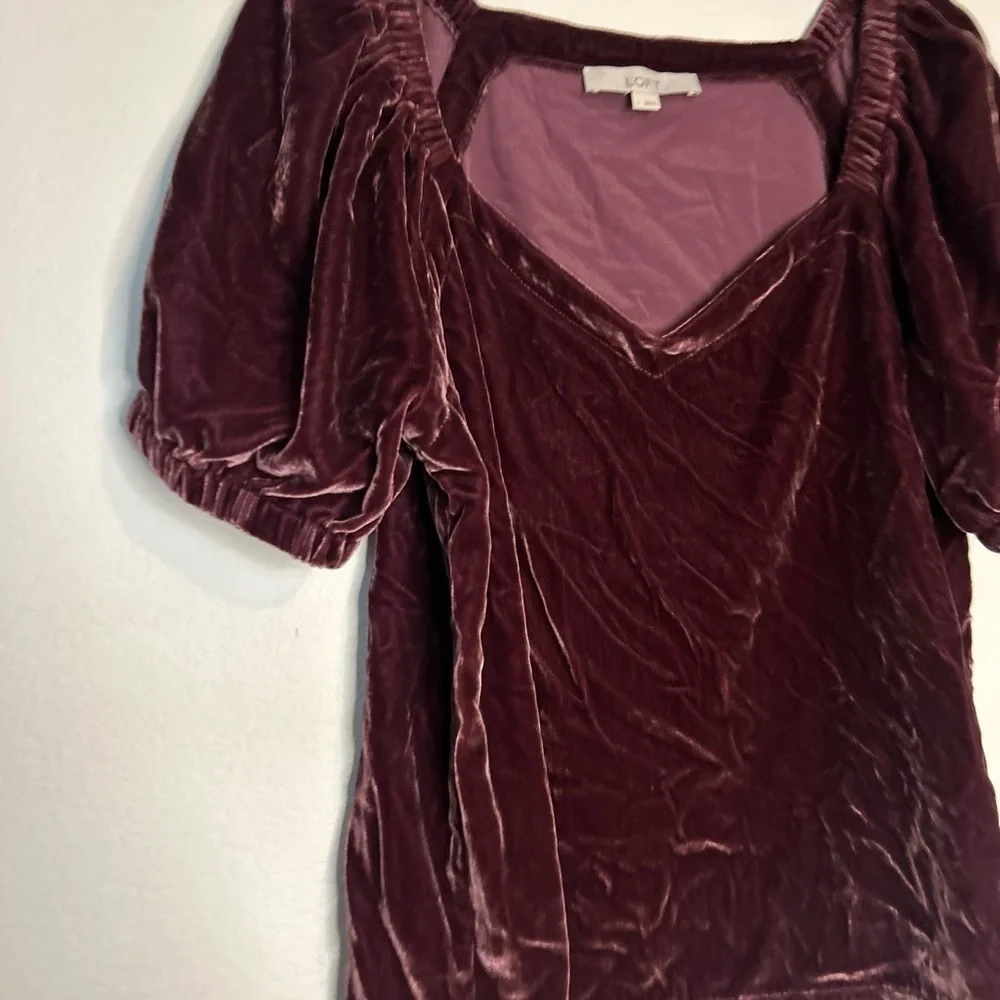 LOFT Large Petite Velvet Puff Sleeve Top